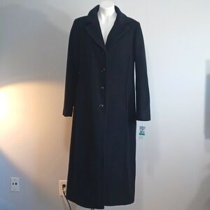 ANNE KLEIN black wool coat w/ button close. Maxi. Casual. Formal. Size 16. NWT